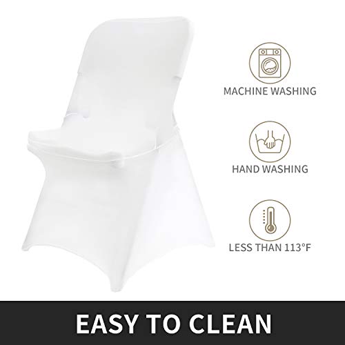 Peomeise Stretch Spandex Folding Chair Cover for Wedding Party Dining Banquet Event (White,12pcs)