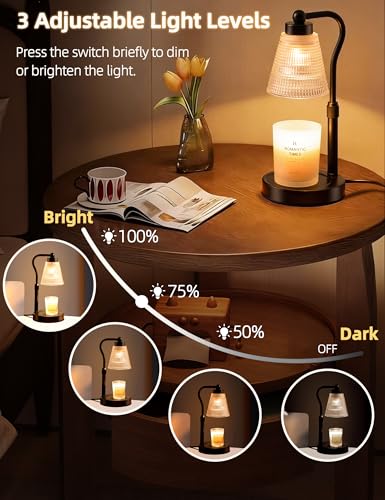 Candle Warmer Lamp for Jar Candles, Height Adjustable & Dimmable with 2/4/8H Timer, 2*50W Halogen Wax Melter Warmer for Home Office Décor, Flameless & Smokeless, Gift for Women Mom, Black-White/2 Pack