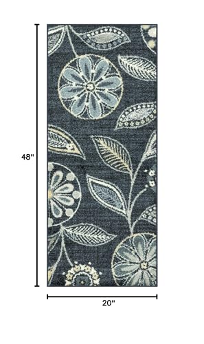 Maples Rugs Reggie Bohemian Floral Print Runner Rug, 1'8 x 4', Persian Blue
