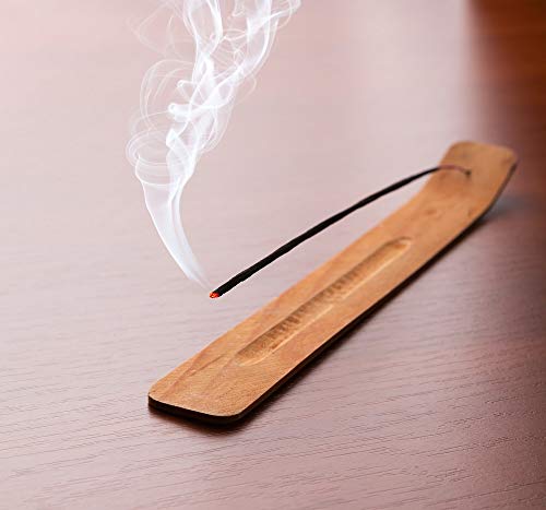 Incense Garden Wood Incense Stick Holder - 10 Inches Long - Wooden Ash Catcher - Simple and Elegant