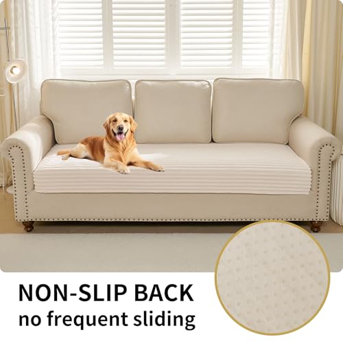 HAOMAIJIA Waterproof Couch Cover for Dogs Washable,Faux Fur Pet Couch Covers for Sofa,Soft Dog Bed Cover Non-Slip Couch Covers for 3 Cushion Couch Sofa Pet Friendly (Off White, 35" x 74")