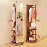 Floor-Standing Solid Wood Rotating Coat Rack，360° Rotating Full Length Mirror, Wood Coat Rack, 2-in-1 Floor Mirrors and Coat Rack, Living Room, Bedroom, Cloakroom Mirror