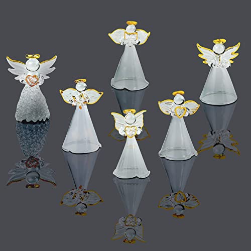 4E's Novelty Glass Angel Ornaments for Christmas Tree (Set of 12) - 2.5" Mini in 6 Unique Design, Crystal Spun Glass Angel Ornaments for Christmas Tree,