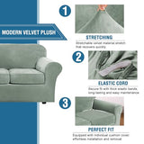 H.VERSAILTEX Modern Velvet Plush 4 Piece High Stretch Sofa Slipcover Sofa Cover Furniture Protector Form Fit Luxury Thick Velvet Sofa Cover for 3 Cushion Couch Width Up to 90 Inch (Sofa, Sea Grass)