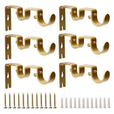 Double Curtain Rod Bracket 6 Pack Metal Curtain Rod Holders for Wall Sturdy Curtain Bracket for 1 Inch Curtain Rod Gold Wall Mounted Curtain Rod Hooks for Bedroom Living Room Patio