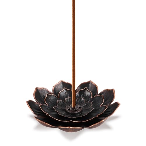Incense Burner, Incense Holder for Sticks, Brass Lotus Incense Base with Removable Ash Catcher for Home Decor, Meditation, Yoga and Divination