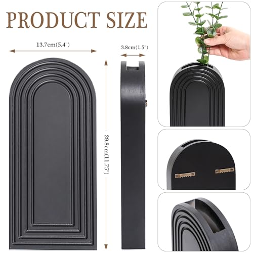 Dnnnii 2 Pack Wooden Wall Vase Set - Brown Finish Modern Farmhouse & Boho Wall Decor for Entryway, Hallway, Bathroom, Living Room, Dining Room, Narrow Spaces