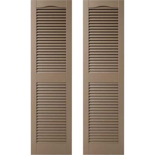 12 in. W x 30 in. H Builders Edge, TailorMade Cathedral Top Center Mullion, Open Louver Shutters, Includes Matching Installation Spikes (Per Pair), 385 - French Roast