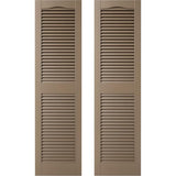 12 in. W x 30 in. H Builders Edge, TailorMade Cathedral Top Center Mullion, Open Louver Shutters, Includes Matching Installation Spikes (Per Pair), 385 - French Roast