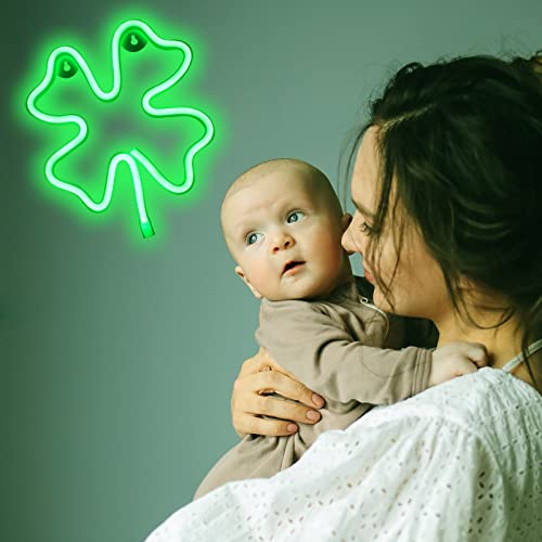 Neon Signs Shamrocks Shaped St. Patrick's Day Decorations, Green LED Clover Neon Lights for Wall Decor Battery/USB Operated Night Lights Bar Lamp for Home, Christmas, Halloween, Bedroom Decor