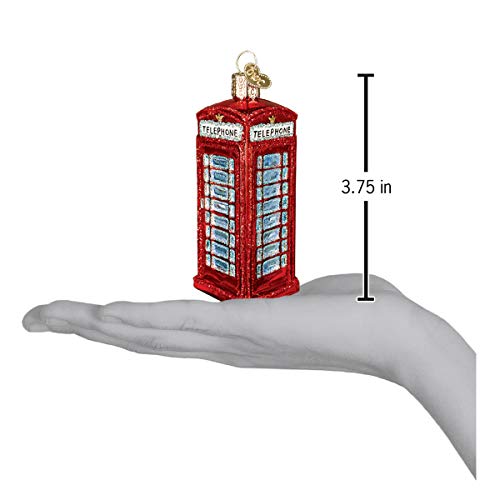 Old World Christmas English Phonebooth Glass Blown Ornament for Christmas Tree, Handcrafted Holiday Decoration, Landmark Collection