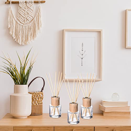 Roshtia 4 Set Reed Diffuser Bottle Empty Refillable Fragrance Glass Diffuser Bottles Set with Wooden Caps Sticks 50ml 1.7 oz Round Glass Jars for DIY Fragrance