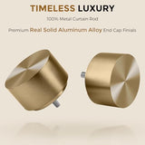 Brass Gold Curtain Rod 34-124 Inch, Brushed Warm Gold 1” Adjustable Long Heavy Duty Curtain Rods for Windows, Decorative Antique Bronze Window Treatment Rods with Modern Solid Aluminum Finial