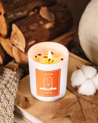Pumpkin Scented Candles for Women - Aromatherapy Candle with Crystals Inside, 7oz Soy Candles for Home Scented, Christmas Birthday Gifts Candle for Women Mom