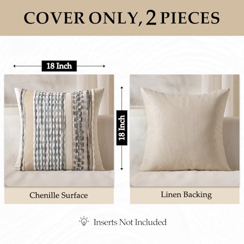 Boho Decorative Pillow Covers Gray Blue Stripe 20x20 Inch Pack of 2