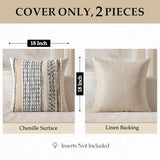 Boho Decorative Pillow Covers Gray Blue Stripe 20x20 Inch Pack of 2