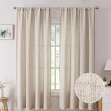 Tollpiz Short Linen Curtains Bedroom Rod Pocket Semi Sheer Curtain Burlap Light Filtering Thick Linen Drapes for Living Room, 38 x 45 inches Long, Natural, Set of 2 Panels
