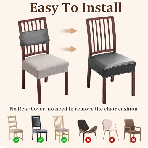 6 Pack Leather Chair Cover, Black PU Dining Chair Seat Covers, Stretch Fit Seat Covers for Dining Chairs, 15-19 Inch Chair Seat Slipcovers for Kitchen, Dining Room, Pets, Everyday Use