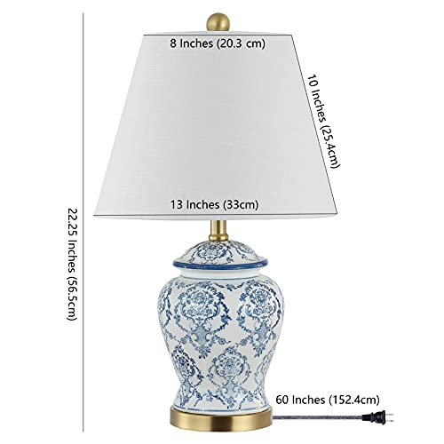 JONATHAN Y 22.25" Blue/White Chinoiserie Ceramic Urn Table Lamp, Traditional Classic Nightstand Lamp for Living Room Bedroom, White Linen Shade, LED Bulb Included JYL3085A