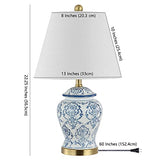 JONATHAN Y 22.25" Blue/White Chinoiserie Ceramic Urn Table Lamp, Traditional Classic Nightstand Lamp for Living Room Bedroom, White Linen Shade, LED Bulb Included JYL3085A