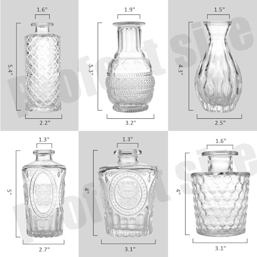 Mini Glass Bud Vases - Set of 6 Small Vases for Flowers, Perfect for Centerpieces,Flower Vases for Centerpieces., Clear