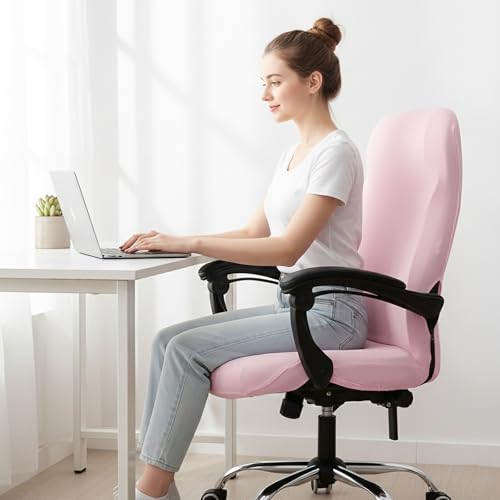 WOMACO Printed Office Chair Covers, Stretch Computer Chair Cover Universal Boss Chair Covers Modern Simplism Style High Back Chair Slipcover - Pink, X-Large