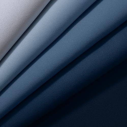 Yakamok Light Blocking Ombre Curtains, Room Darkening Thermal Insulated Gradient Color Curtains, Rod Pocket Window Drapes for Living Room/Bedroom (Blue and Greyish White, 2 Panels, 52W x 84L Inch)