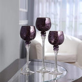 Hosley Set of 3 Crackle Purple Glass Tealight Holders 12 Inch, 10 Inch, 9 Inch Heights for Captivating Candlelight Ambiance Radiant Elegance