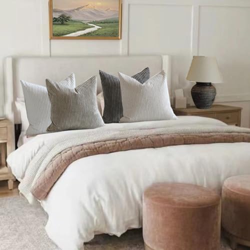 Decorative Corduroy Throw Pillow Covers 18x18 Inch Neutral