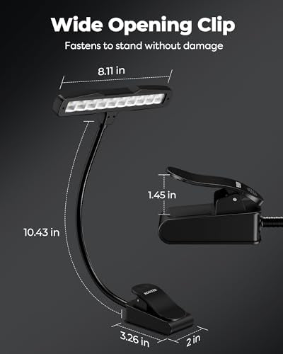 Kootek Music Stand Light, Eye Caring Clip-on Piano Lamp, 360° Flexible Gooseneck Adjustable Brightness USB Rechargeable for Sheet, Book Reading, Orchestra, Podium, Easel