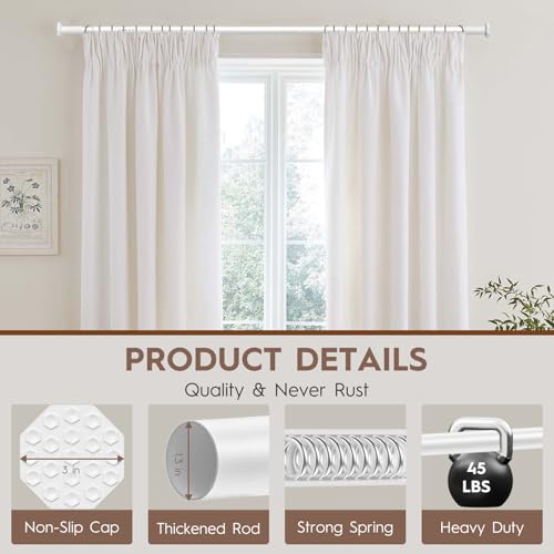 Tension Curtain Rod 51-168 In (4-14 Ft), Extra Long Curtain Rods No Drilling for Window Treatment Rods, Adjustable Heavy Duty Tension Rod, Outdoor Curtain Rods for Patio, Never Rust, White