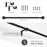 Kenney Chelsea Ball End Window Curtain Rod - Adjustable 28 to 48 Inches, Extendable Set, Black