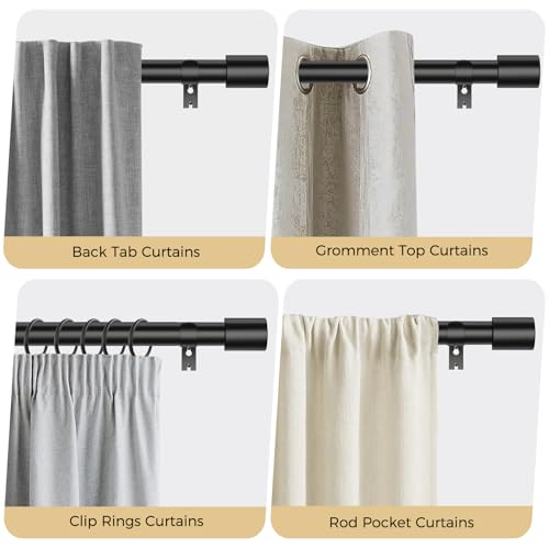 2 Pack Curtain Rods for Windows 28 to 48, 1 Inch Black Curtain Rod Adjustable, Heavy Duty Curtains Rods Modern Style for Bedroom/Living Room/Kitchen, 32"-60"