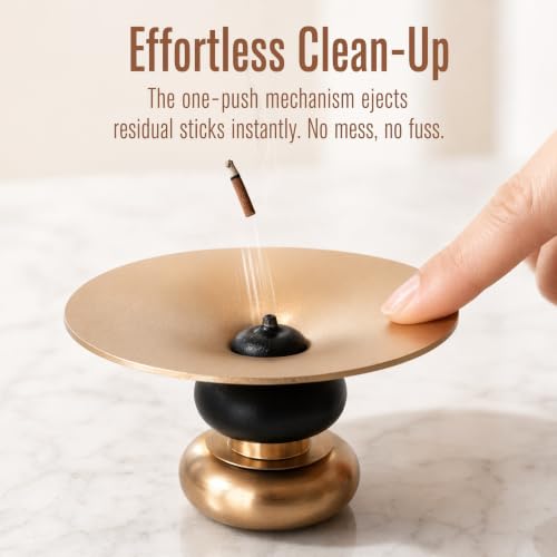 Brass Metal Incense Holder - One - Press Eject for Meditation, Yoga & Home Decor (Rose - Brown, Round)