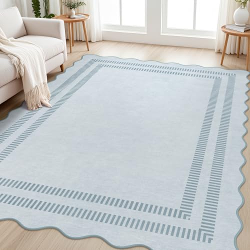 Area Rugs 5x7 Living Room Washable Modern Rug, Vintage Blue Soft Non Slip Rugs Stain Resistant Indoor Carpet for Bedroom Dining Room Nursery Home Office