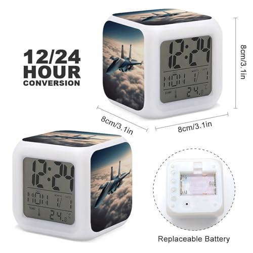 Aircraft Fighter Jets Alarm Clock LED Digital Desk Clock with 7 Color Changing Night Light, Date Day of Week Calendar,Sleep Training Clocks Loud Alarm Clocks for Bedroom Heavy Sleep