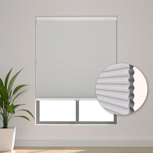 Changshade Cordless Cellular Shades, Blackout Room Darkening Black Out Honeycomb Blinds for Indoor Windows Bedroom, Pull Down Pleated Accordion Blind Easy Install, Shade Size 34" Wx72 H, White