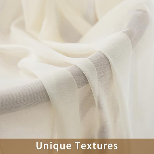 Natural Sheer Curtains 96 Inches Long, Privacy Semi Sheer Curtains for Living Room Bedroom, Light Filtering Rod Pocket Voile Window Drapes 2 Panels Set, Each 42" W x 96" L