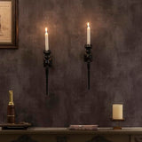 Gothic Wall Sconce Candle Holder for Taper Candles (Set of 2) Black Iron Crown and Scepter Design Victorian Wall Decor for Living Room, Bathroom,Dining Room
