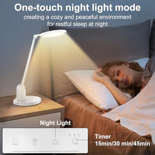 Desk Lamps for Home Office with Stable Base, 1000LM Ultra Bright Eye-Caring Desk Light, 3000K-6000K Dimmable Table Lamp with Stepless Dimming & Timing Function for Work, Reading, Bedroom