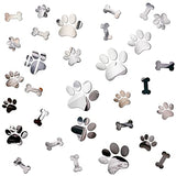 26 Pcs Acrylic Mirror Wall Stickers - Dog Paw Bones Prints, Removable Dog Pup Room Wall Decors for Kids Children Nursery Bedroom Home Decoration