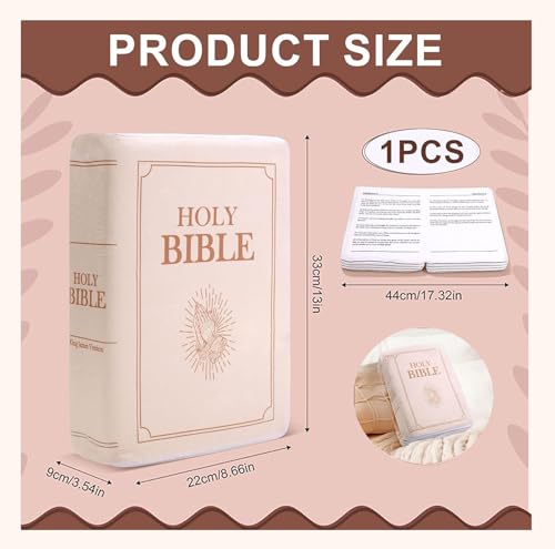 Bible Pillow Book Plush That Opens, for Kids Adults Christian Gifts, Cozy Faith Bible Pillow (Beige)