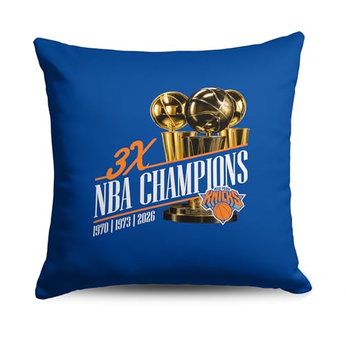 Northwest New York Knicks 2026 NBA Champions Multi-Champs Double-Sided Printed Throw Pillow, Soft Decorative Polyester Fan Cushion, Couch Bed or Game Room Decor, 18 x 18 in