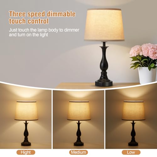 Bedside Table Lamp Touch Control Bedroom Lamps with USB A and C Charging Port 3 Way Dimmable Touch Lamps for Nightstand Living Room Bedroom Dorm Home Office Reading, Set of 2