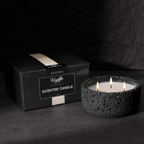 Viyffo 20oz Large Scented Candle - Eucalyptus & Rosemary, 3 Wick Non Toxic Soy Candles for Women & Men, Matte Black Ceramic Jar, Luxury Home Fragrance, Elegant Room Decor & Premium Birthday Gift