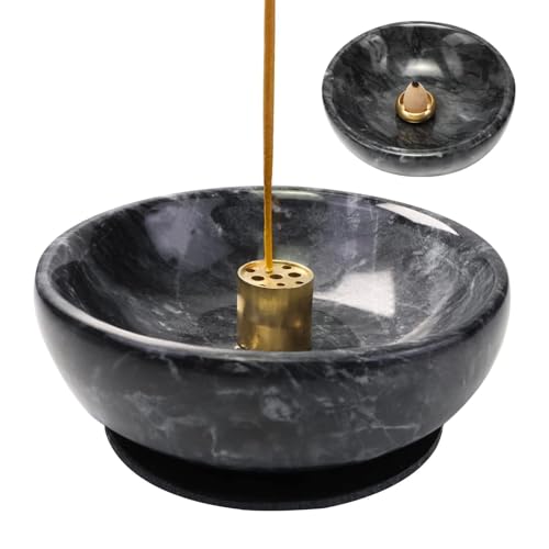 Handmade Natural Marble Incense Holder for Sticks and Cones-with 9 Holes, Multi-Functional Incense Burner Holder for Incense Sticks and Cones, Perfect Home Decor(Black, 4.7inch)