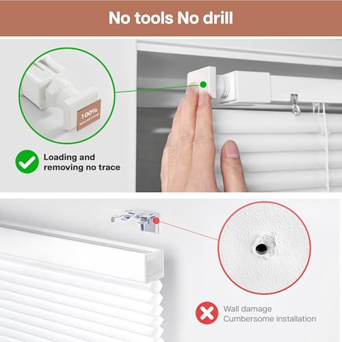 LazBlinds No Drill Vinyl Mini Blinds, 35" W x 64" H, White | S-Shaped Slats Create a Tighter Seal, Ideal for Bedrooms, Kitchens & Bathrooms