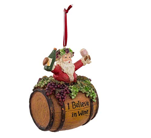 Kurt Adler 4-Inch Polyresin Santa on Wine Barrel Ornament