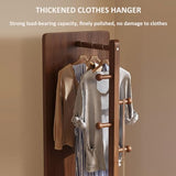 Full Length Mirror with Coat Rack - 360° Rotating Solid Wood Freestanding Floor Mirror with Hooks for Bedroom & Living Room - Space-Saving Stylish Storage Solution