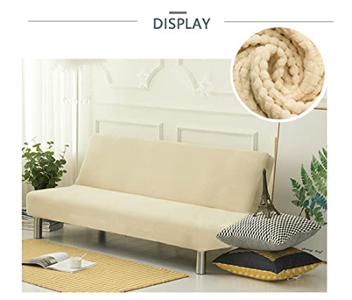 YOPOIY Stretch Sofa Bed Slipcover Protector Rich Textured Small Checks Jacquard Fabric Futon Cover Easily Removable and Machine Washable -Silver grey-190—230cm